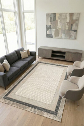 Lynosse Gri Halı Modern Dokuma Halı Yumuşak Oturma Odası Salon Çocuk Odası Mutfak Halısı P1313 - Efor Halı